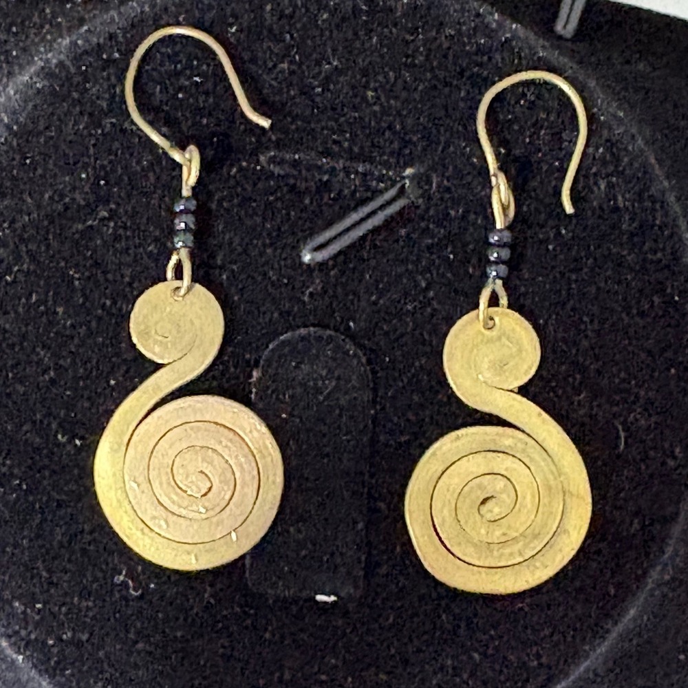 Artisan Gold‎ Tone Spiral Drop Earrings Textured Swirl Dangle Fishhook Boho
